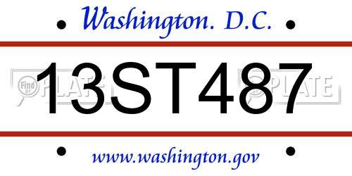 13ST487 District Of Columbia License Plate