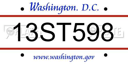 13ST598 District Of Columbia License Plate