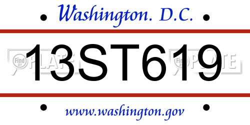 13ST619 District Of Columbia License Plate