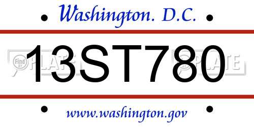 13ST780 District Of Columbia License Plate