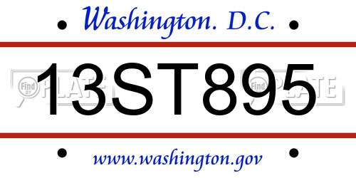 13ST895 District Of Columbia License Plate