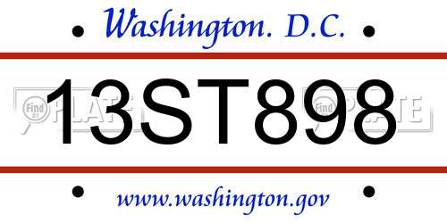 13ST898 District Of Columbia License Plate