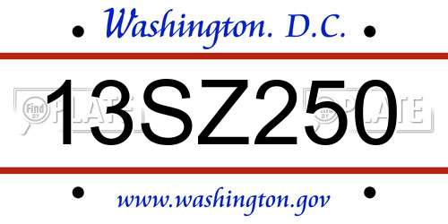 13SZ250 District Of Columbia License Plate