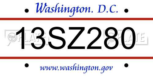 13SZ280 District Of Columbia License Plate