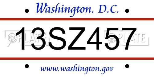 13SZ457 District Of Columbia License Plate