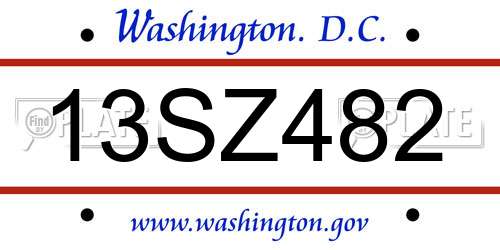 13SZ482 District Of Columbia License Plate