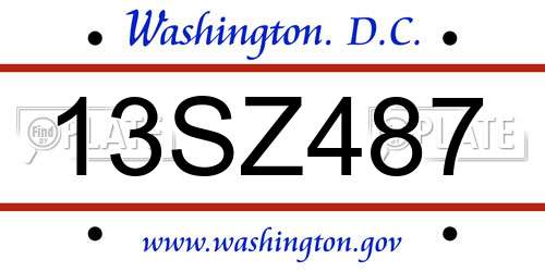 13SZ487 District Of Columbia License Plate