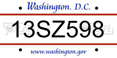 13SZ598 District Of Columbia License Plate