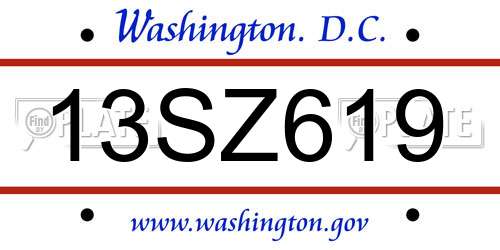 13SZ619 District Of Columbia License Plate