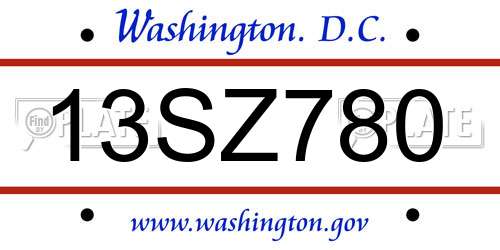 13SZ780 District Of Columbia License Plate