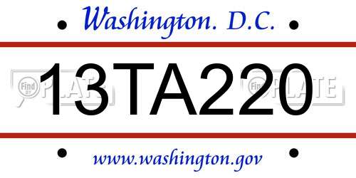 13TA220 District Of Columbia License Plate