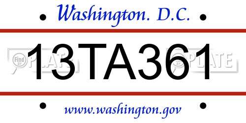 13TA361 District Of Columbia License Plate