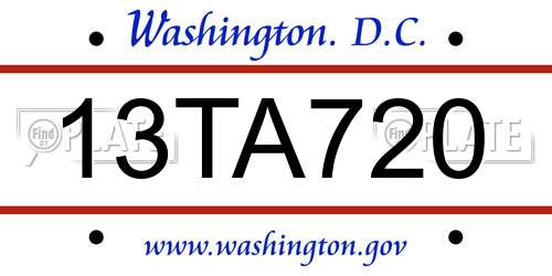 13TA720 District Of Columbia License Plate
