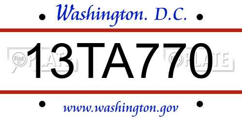 13TA770 District Of Columbia License Plate