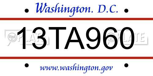 13TA960 District Of Columbia License Plate