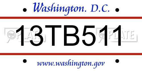13TB511 District Of Columbia License Plate