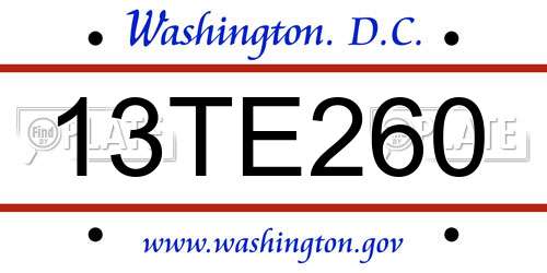 13TE260 District Of Columbia License Plate