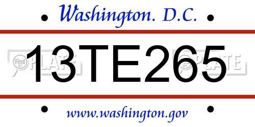 13TE265 District Of Columbia License Plate