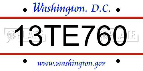 13TE760 District Of Columbia License Plate