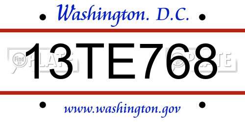13TE768 District Of Columbia License Plate