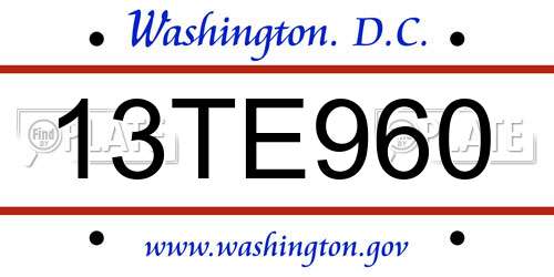 13TE960 District Of Columbia License Plate