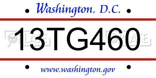 13TG460 District Of Columbia License Plate