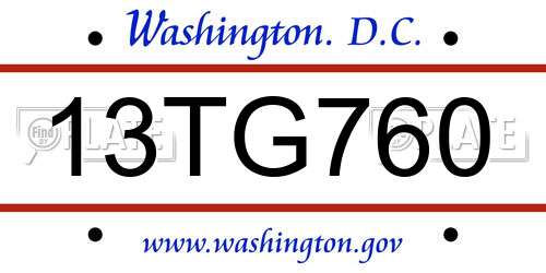 13TG760 District Of Columbia License Plate