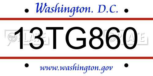 13TG860 District Of Columbia License Plate