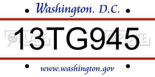 13TG945 District Of Columbia License Plate