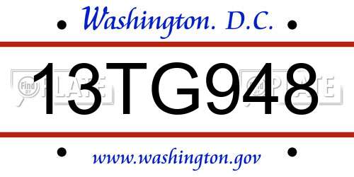 13TG948 District Of Columbia License Plate