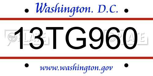 13TG960 District Of Columbia License Plate