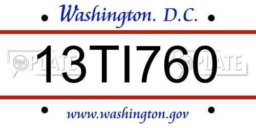 13TI760 District Of Columbia License Plate