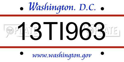 13TI963 District Of Columbia License Plate