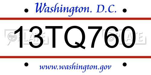 13TQ760 District Of Columbia License Plate