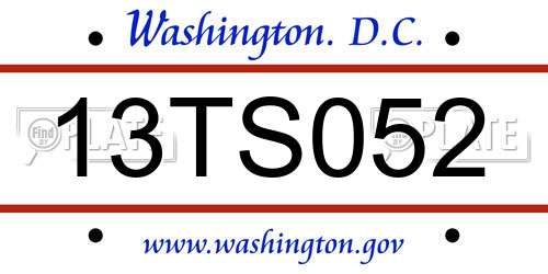 13TS052 District Of Columbia License Plate