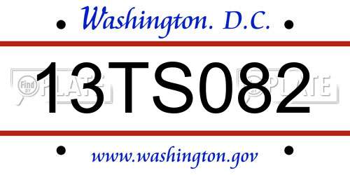 13TS082 District Of Columbia License Plate