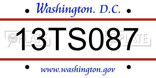13TS087 District Of Columbia License Plate