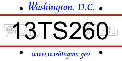 13TS260 District Of Columbia License Plate