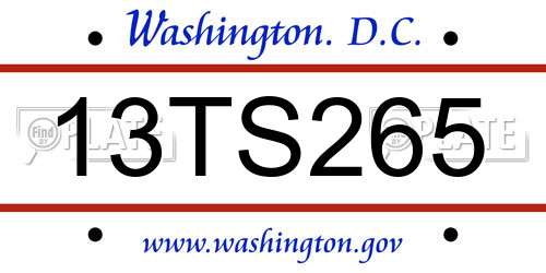 13TS265 District Of Columbia License Plate