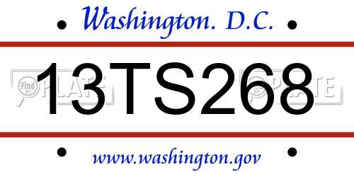 13TS268 District Of Columbia License Plate