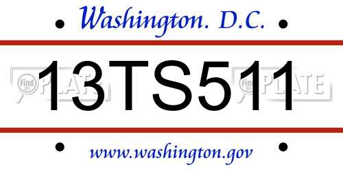 13TS511 District Of Columbia License Plate