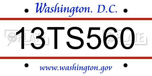 13TS560 District Of Columbia License Plate