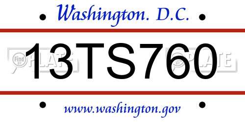 13TS760 District Of Columbia License Plate