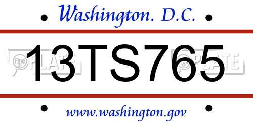 13TS765 District Of Columbia License Plate