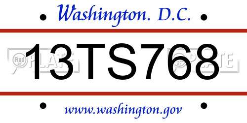 13TS768 District Of Columbia License Plate