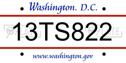 13TS822 District Of Columbia License Plate