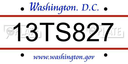 13TS827 District Of Columbia License Plate