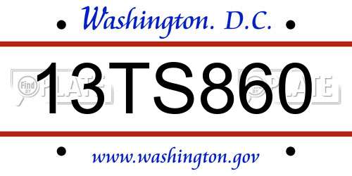 13TS860 District Of Columbia License Plate