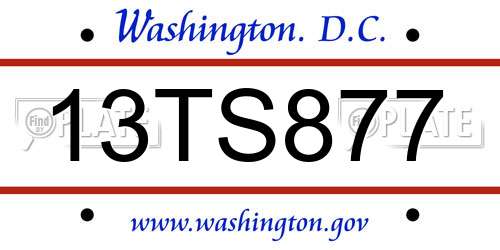 13TS877 District Of Columbia License Plate