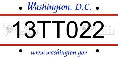 13TT022 District Of Columbia License Plate